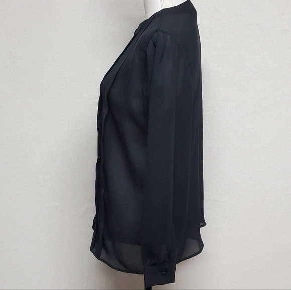 Vintage 70s Diane Von Furstenberg Black Sheer Chiffon Pleated Button Up Blouse 8 - Picture 11 of 16